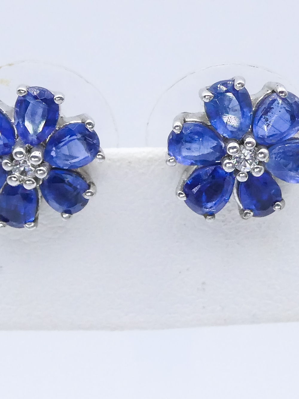 New Chuck Clemency Kashmir Kyanite Sterling Silver Flower Stud Earrings